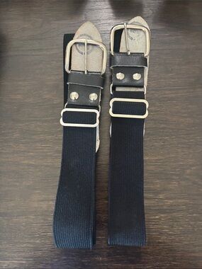 Set of 2 Black Elastic baseball Belts with Silver Buckle